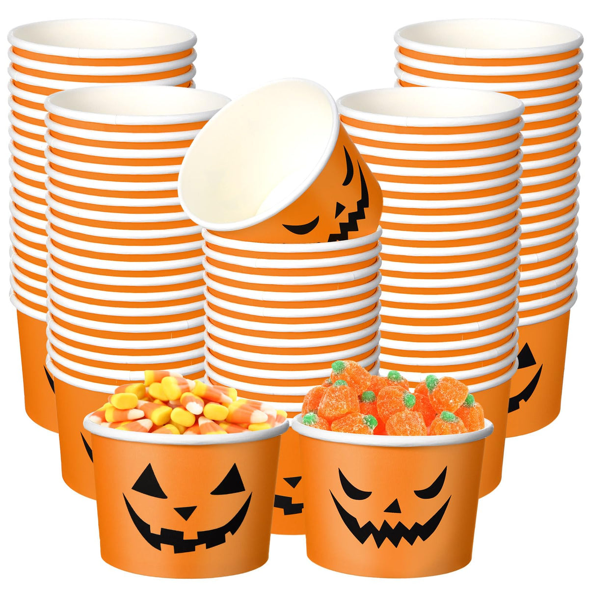 Nuanchu 100 Pack Halloween Snack Cups 9 oz Disposable Pumpkin Ice Cream Bowls Paper Soup Bowls Halloween Party Supplies Cups for Hot Cold Drink Dessert Sundae Yogurt Party Decorations